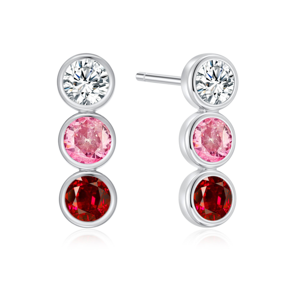 Ohrstecker mit 6 Zirkonia Silber 925 rhodiniert - Weiß, Rosa und Rot