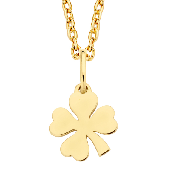 Collier Kleeblatt Gold 585 - Anhänger 5x5mm - Diamantierte Ankerkette