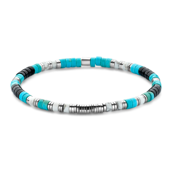 Frank 1967 Armband Edelstahl IPS - Schwarzer Achat, Türkis und weißer Howlith 4mm