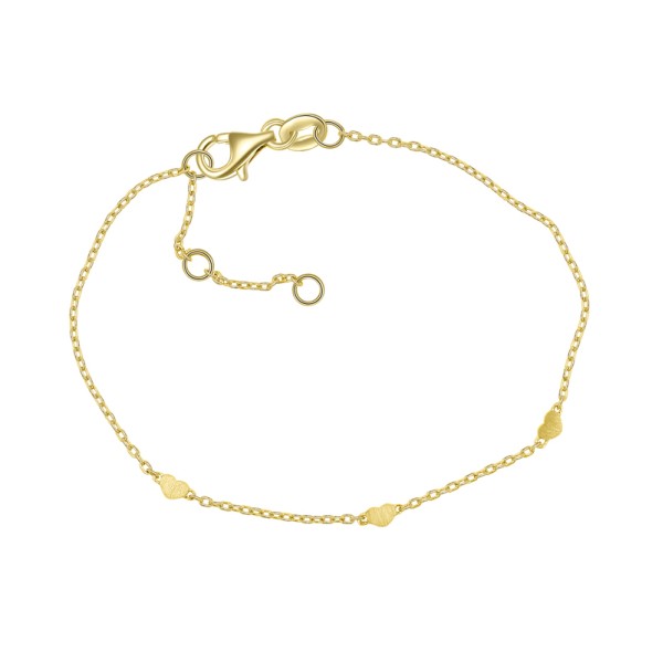 Armband 3 Herzen Silber 925 vergoldet - Ankerkette mit Zwischenöse