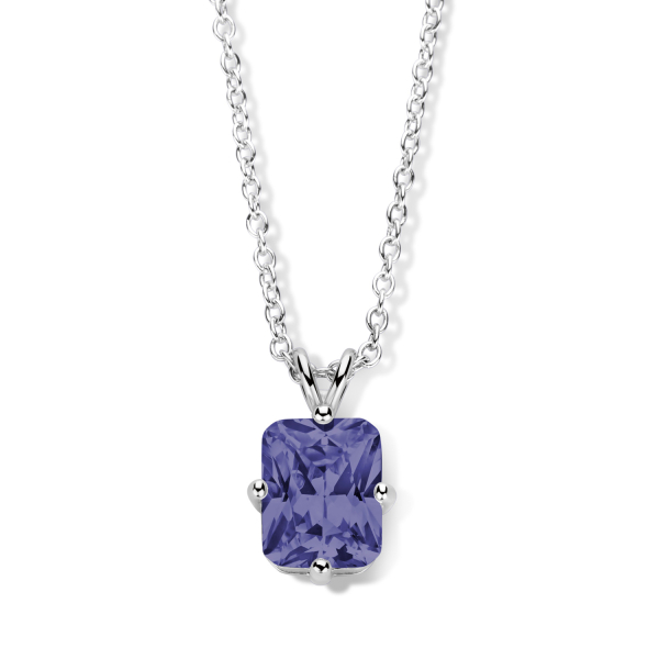 Collier mit Zirkonia tansanitfarben Silber 925 rhodiniert - 8x10mm - Ankerkette
