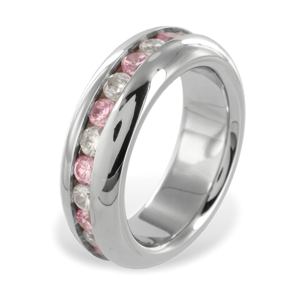 Ring Zirkonia Edelstahl - Weiß und Rosa - Kanalfassung
