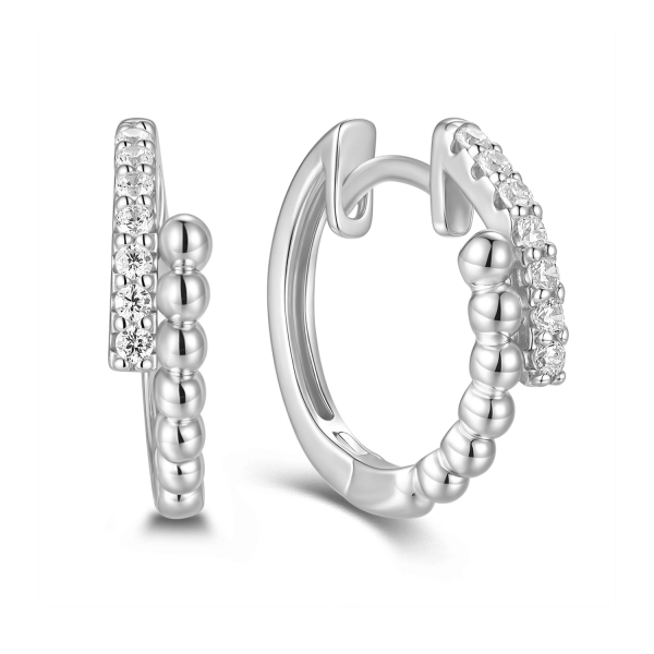 Klappcreolen Silber 925 rhodiniert - Ø 16mm - 14 Zirkonia - Kugeln