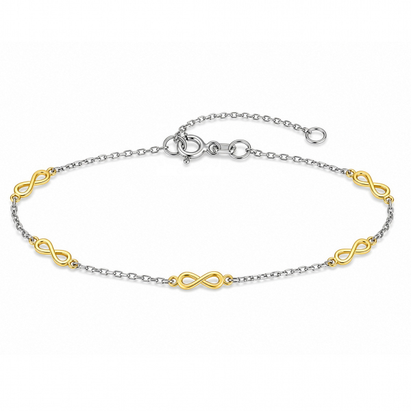 Armband Infinity Bicolor Silber 925 rhodiniert und vergoldet - 5 Elemente - 16+3cm