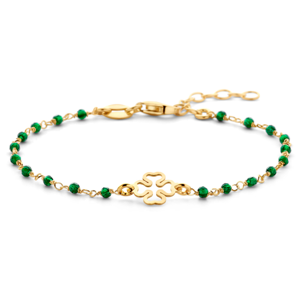 Armband Klee Silber 925 vergoldet - Kristall Grün