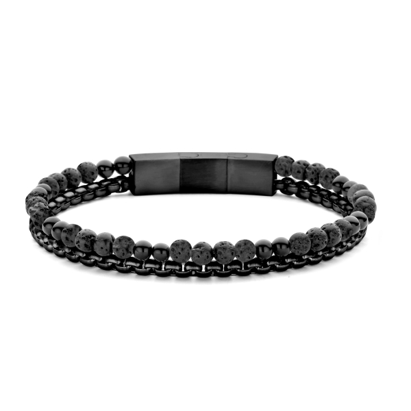 Frank 1967 Armband 2-reihig Edelstahl IPB - Lavastein und Achat - 8mm