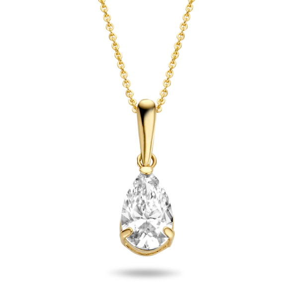 Collier mit Anhänger Zirkonia Tropfen Gold 585 - Tropfenform 8x5mm