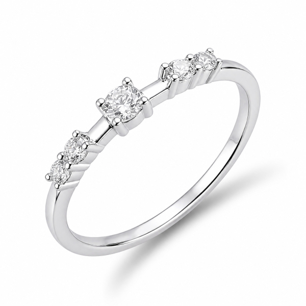 Ring Silber 925 rhodiniert - 5 Zirkonia in Weiß
