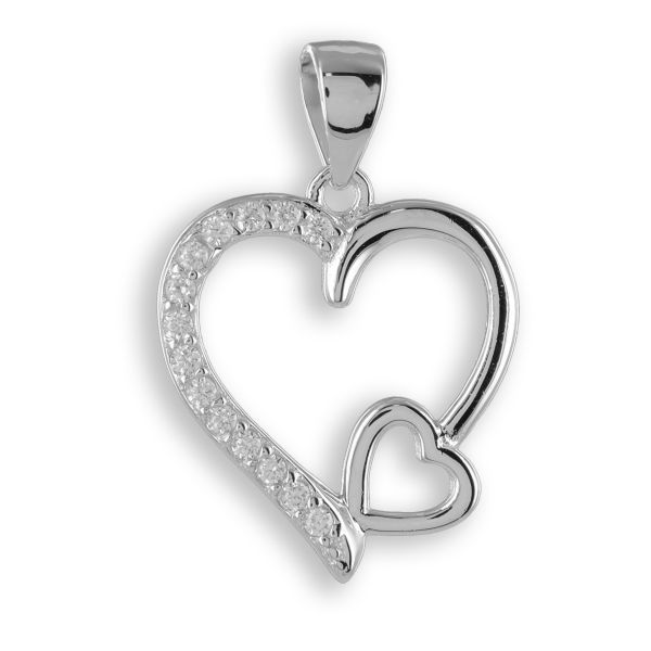 Anhänger Herz Silber 925 rhodiniert - 14 Zirkonia - 17x16mm