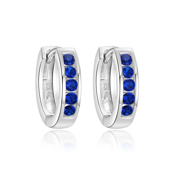 Klappcreolen Silber 925 rhodiniert - 10 Zirkonia saphirblau - Ø 12mm