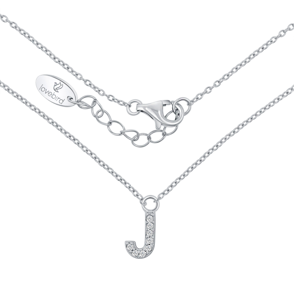 Lovebird Buchstabencollier J Silber 925 rhodiniert - 9 Zirkonia - Bild 2