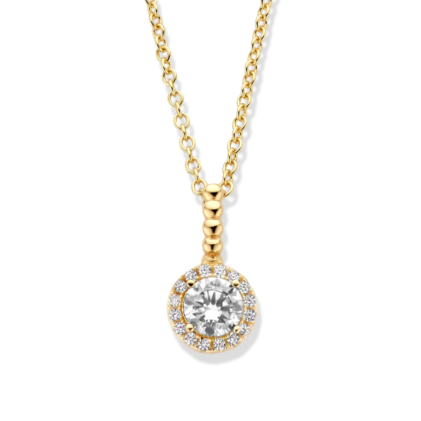 Collier Silber 925 vergoldet - Anhänger 17 Zirkonia - Ø 9mm