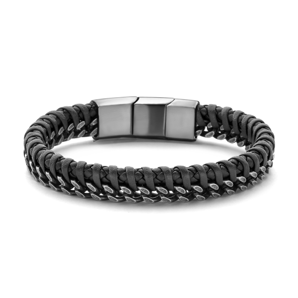 Frank 1967 Armband Echtleder Schwarz Edelstahl IPS - 11mm breit