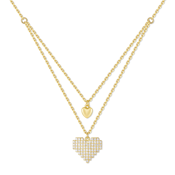 Collier mit Anhänger Herzen Silber 925 vergoldet - 63 Zirkonia