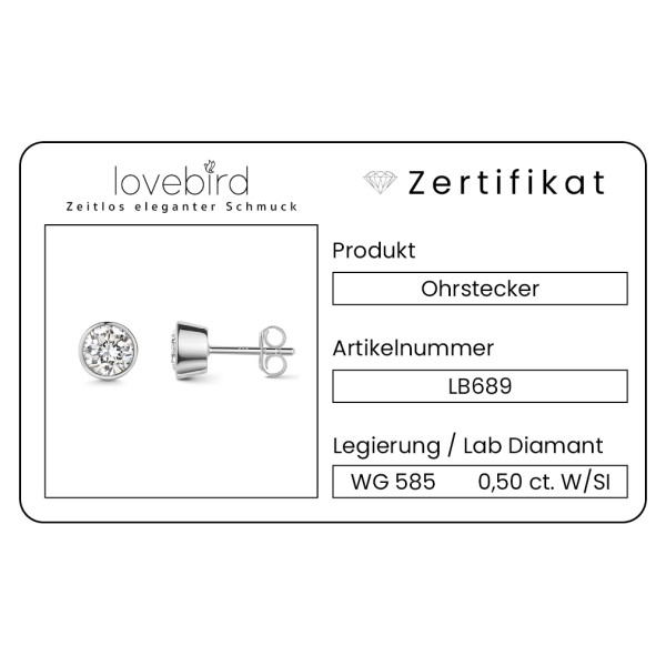 Lovebird Ohrstecker Weißgold 585 - Lab Grown Brillanten 0,50 ct - Zargenfassung - Bild 2