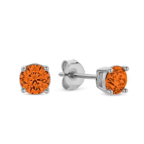 Ohrstecker mit Zirkonia orange Silber 925 rhodiniert - Ø 4mm