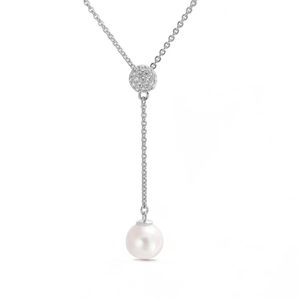 Collier mit Süßwasser-Zuchtperle und 20 Zirkonia Silber 925 rhodiniert - 7-7,5mm