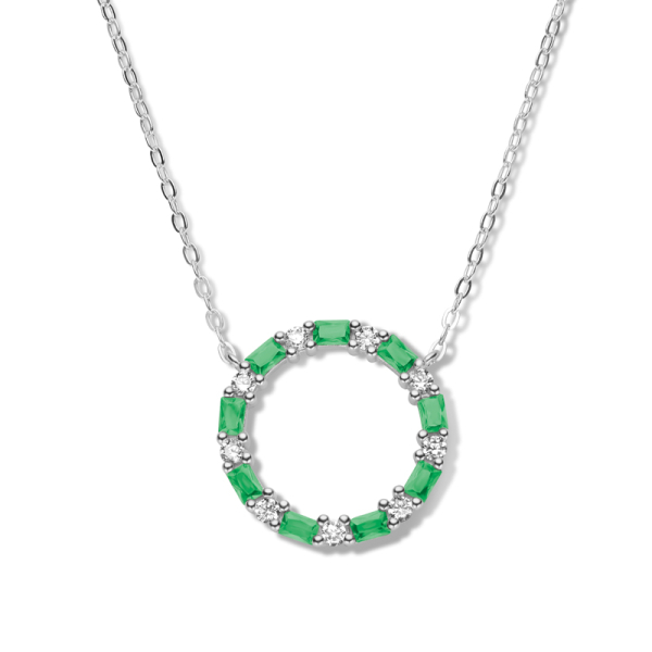 Collier Kreis Silber 925 rhodiniert - 18 Zirkonia weiß und grün