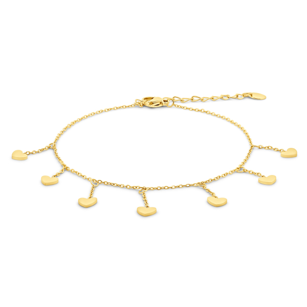 Lovebird Fußkette mit 7 Herzen Edelstahl - Goldfarbene IP-Beschichtung