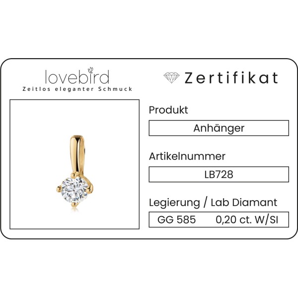 Lovebird Anhänger Lab Grown Brillant Gelbgold 585 - 0,20 ct - 4 Stotzen Fassung - Bild 3