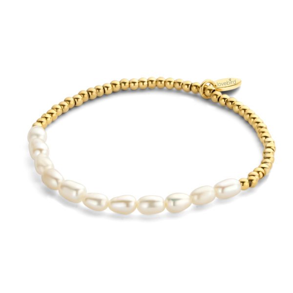 Lovebird Armband mit Süßwasser-Zuchtperlen Edelstahl - Goldfarben - Perlen 4 bis 5,5mm