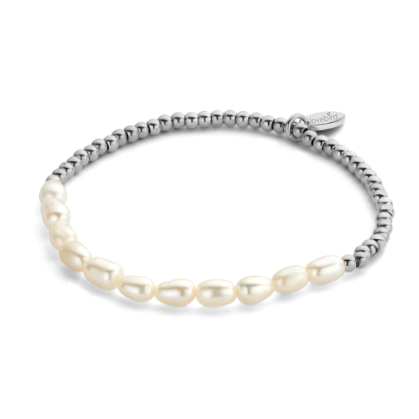 Lovebird Armband mit Süßwasser-Zuchtperlen Edelstahl IPS - Perlen 4 bis 5,5mm