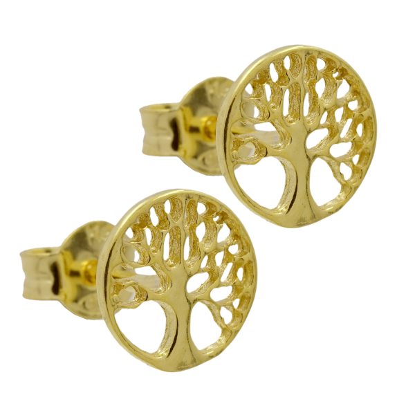 Ohrstecker Lebensbaum Silber 925 vergoldet - Ø 8mm