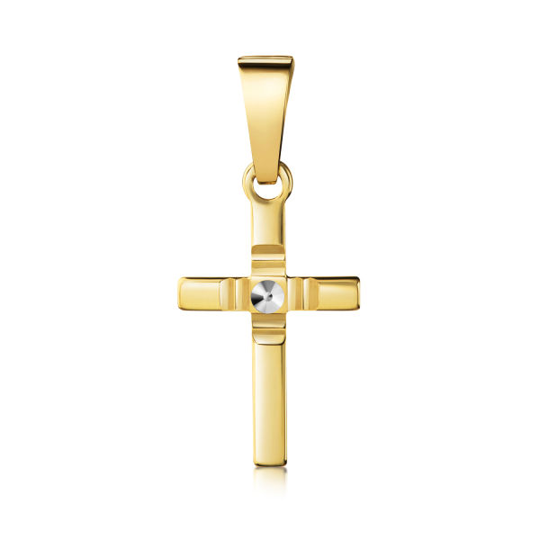 Anhänger Kreuz Silber 925 vergoldet Bicolor - Glänzend und Diamantiert - 13mm
