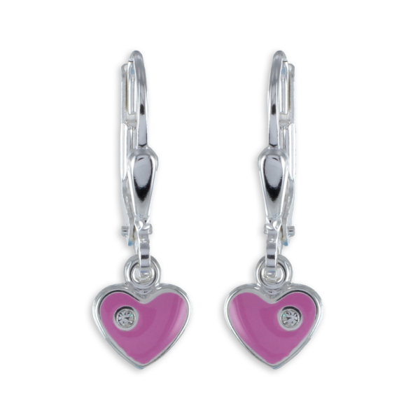 Ohrhänger Herz Silber 925 - Lack Rosa mit Straßstein