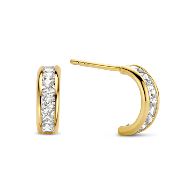 Ohrstecker Creolen mit 12 Zirkonia Gold 585 - 2,8x8mm