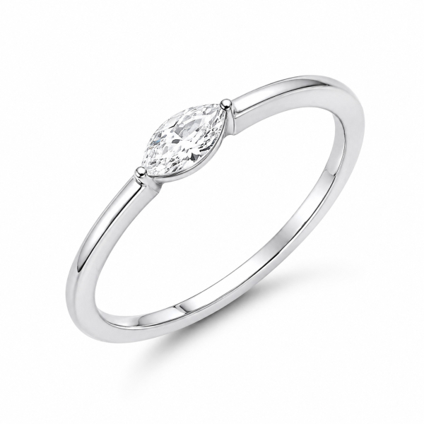 Ring Silber 925 rhodiniert - Weißer Zirkonia Navette-Schliff - Hochglanz