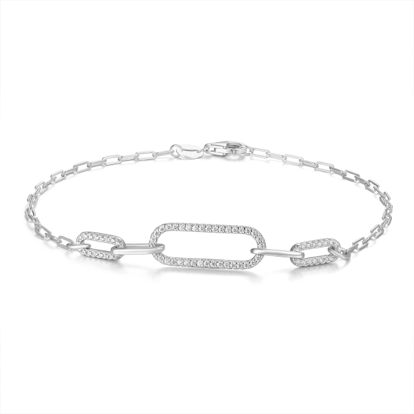 Armband 5 Elemente Silber 925 rhodiniert - Zirkonia - Ankerkette weit