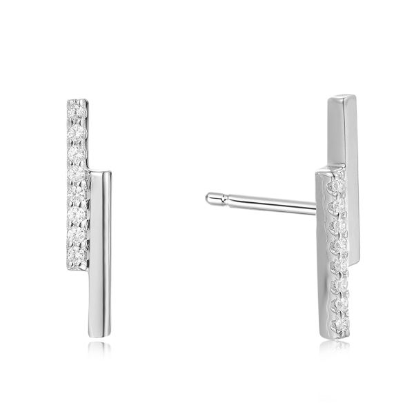 Ohrstecker Silber 925 rhodiniert - 16 Zirkonia - 13,8x2,5mm