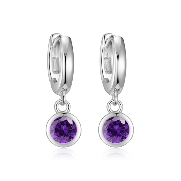 Klappcreolen mit Zirkonia Lila Silber 925 rhodiniert - Anhänger 6,7mm