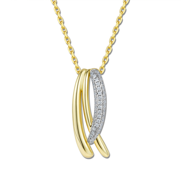 Collier 3-reihiger Anhänger Zirkonia Silber 925 vergoldet - Länge verstellbar