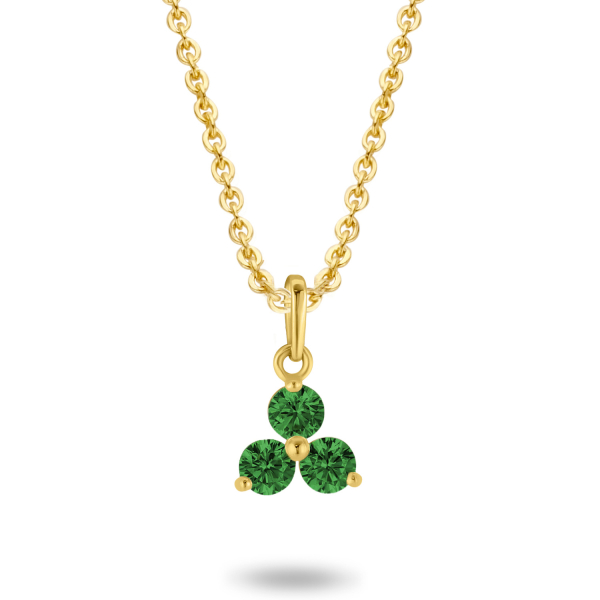 Collier Anhänger 3 Zirkonia grün Gold 585 - Ankerkette 45cm mit Zwischenösen