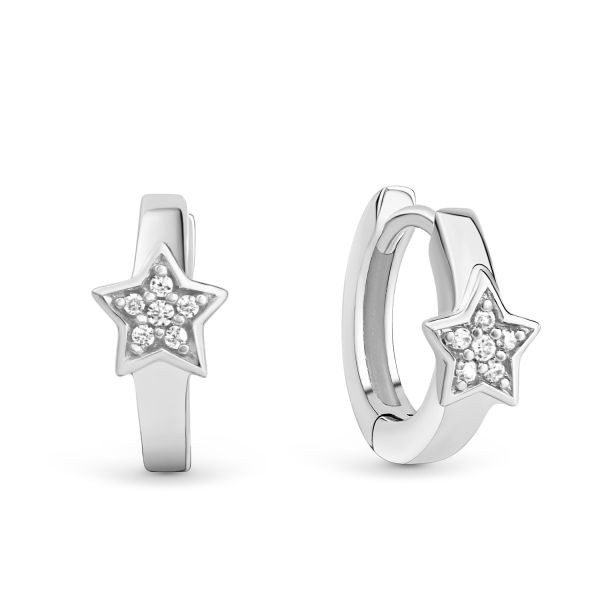 Klappcreolen Stern Silber 925 rhodiniert - 12 Zirkonia