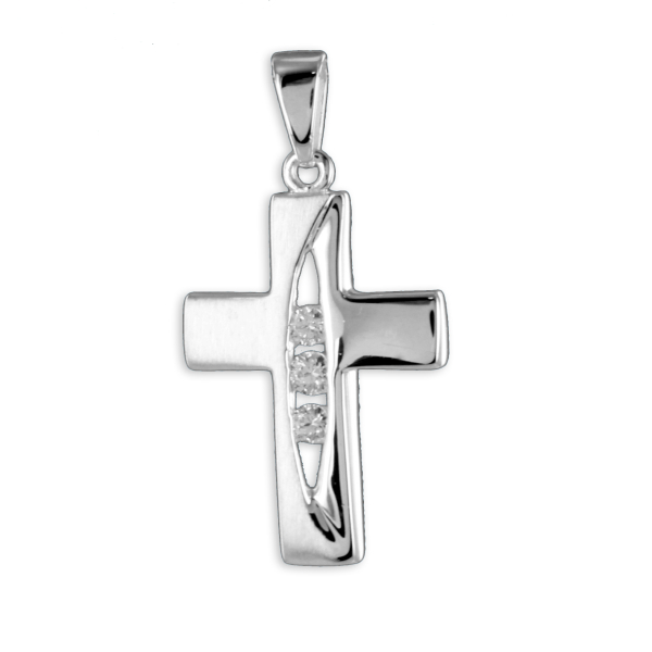 Kreuzanhänger 3 Zirkonia Silber 925 - 21,3x15,5mm