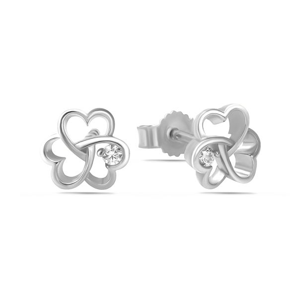 Ohrstecker Kleeblatt Herzen Silber 925 rhodiniert - Zirkonia - 7mm