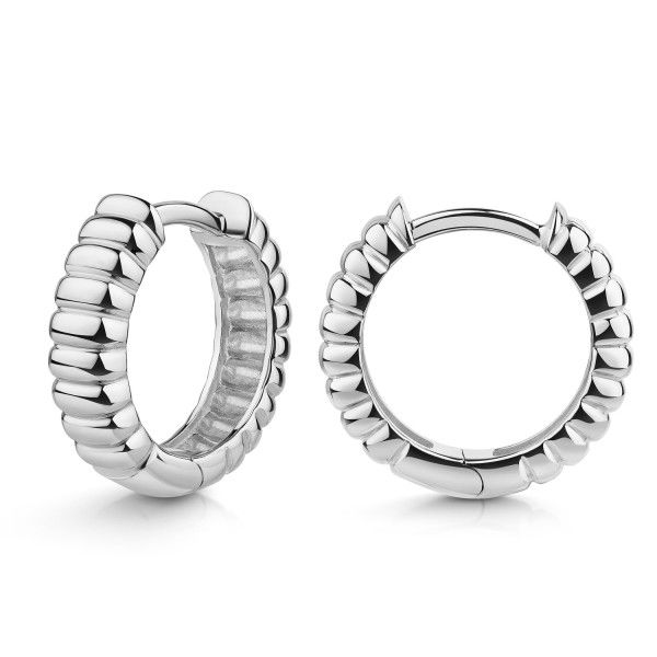 Klappcreolen Ribbed Silber 925 rhodiniert - Hochglanz - 15mm