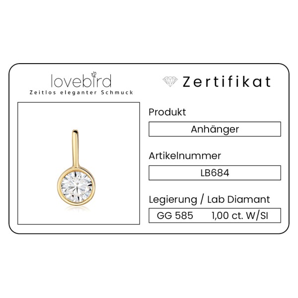Lovebird Anhänger Lab Grown Brillant Gelbgold 585 - 1,00 ct - Zargenfassung - Bild 3