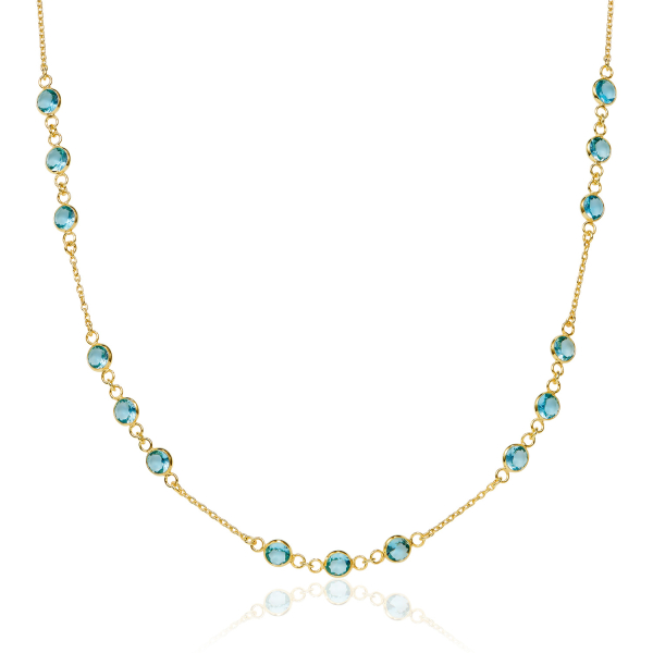 Collier Silber 925 vergoldet - 15 blaue Zirkonia - Recyceltes Silber