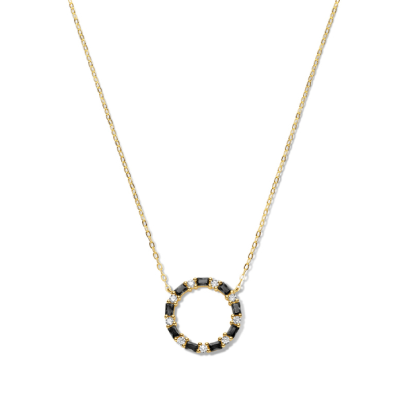 Collier Kreis Silber 925 vergoldet - 18 Zirkonia weiß und schwarz - Bild 2