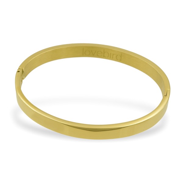 Lovebird Armreif Edelstahl - Goldfarbene IP-Beschichtung - 6mm breit - Gravur