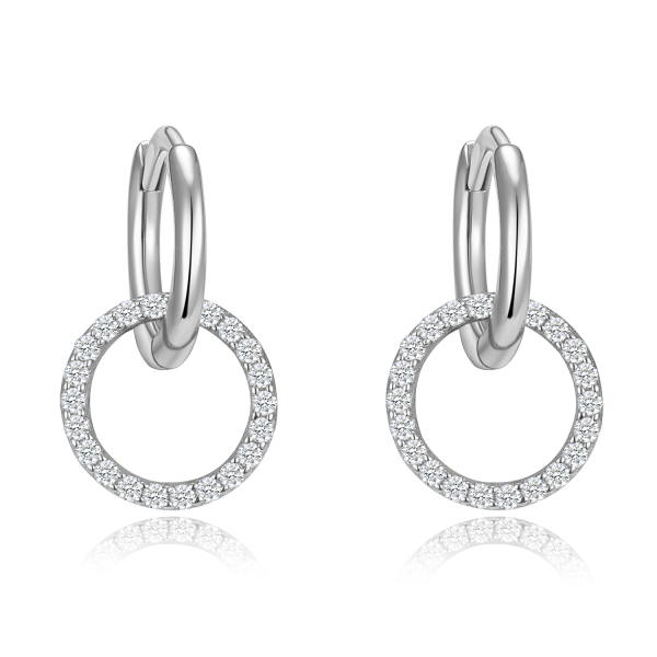 Klappcreolen mit Anhänger Kreis Silber 925 - 44 Zirkonia