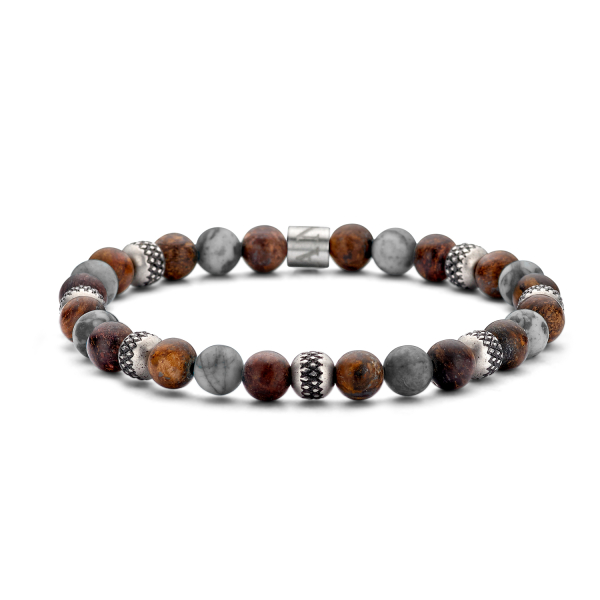 Frank 1967 Armband Bronzit und Grauer Jaspis Edelstahl IPS - 6mm