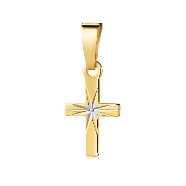 Anhänger Kreuz Silber 925 vergoldet Bicolor - Glänzend und Diamantiert - 10mm