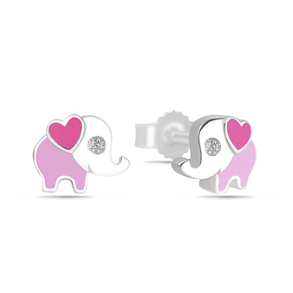 Ohrstecker Elefant Silber 925 rhodiniert - Zirkonia - Lack in Rosa und Pink