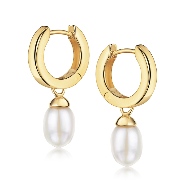 Klappcreolen Gold 333 - Süßwasser-Zuchtperle 8x6,5mm - Ø 13mm