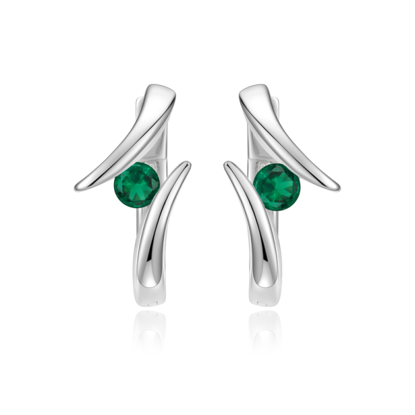 Klappcreolen Silber 925 rhodiniert - Zirkonia grün - 7mm breit